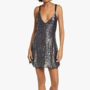 Intimately Free People Womens Gold Rush Sequined Tie Back Mini Dress Black